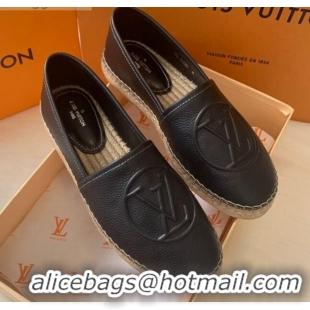 Grade Louis Vuitton Leather LV Circle Starboard Flat Espadrille Black 2020