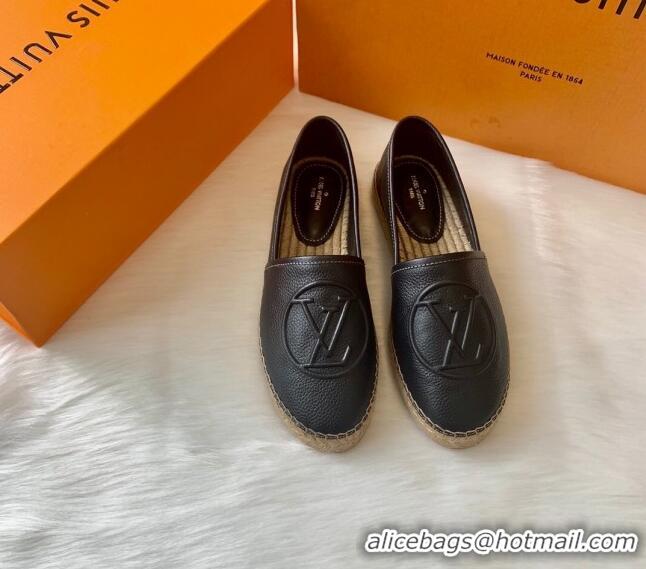 Grade Louis Vuitton Leather LV Circle Starboard Flat Espadrille Black 2020