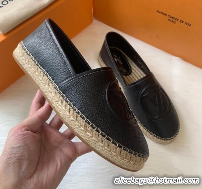 Grade Louis Vuitton Leather LV Circle Starboard Flat Espadrille Black 2020