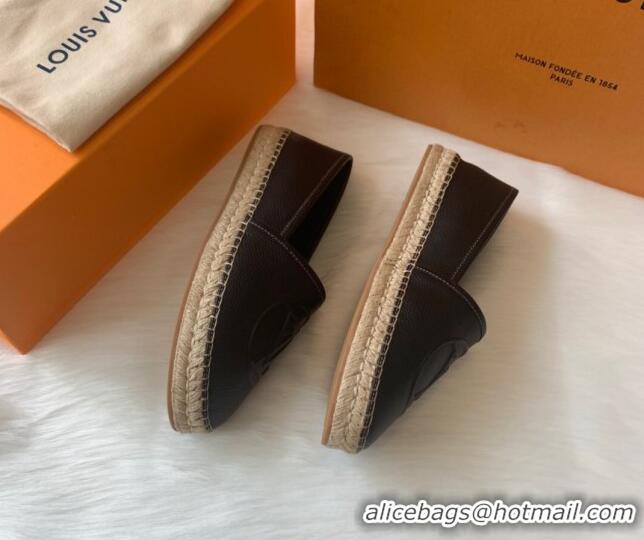 Grade Louis Vuitton Leather LV Circle Starboard Flat Espadrille Black 2020