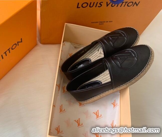 Grade Louis Vuitton Leather LV Circle Starboard Flat Espadrille Black 2020