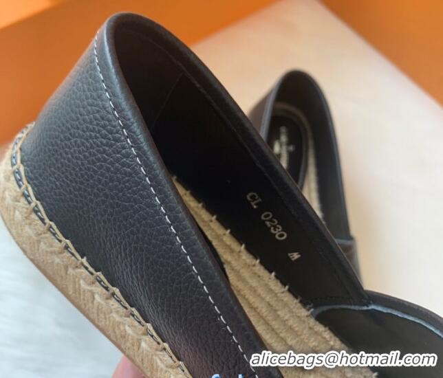 Grade Louis Vuitton Leather LV Circle Starboard Flat Espadrille Black 2020