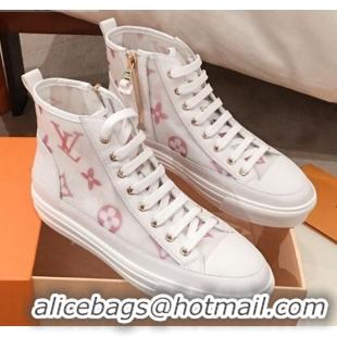 Cute Louis Vuitton Stellar Sneaker Boot in Pink Monogram Print Transparent Fabric 72201 2020