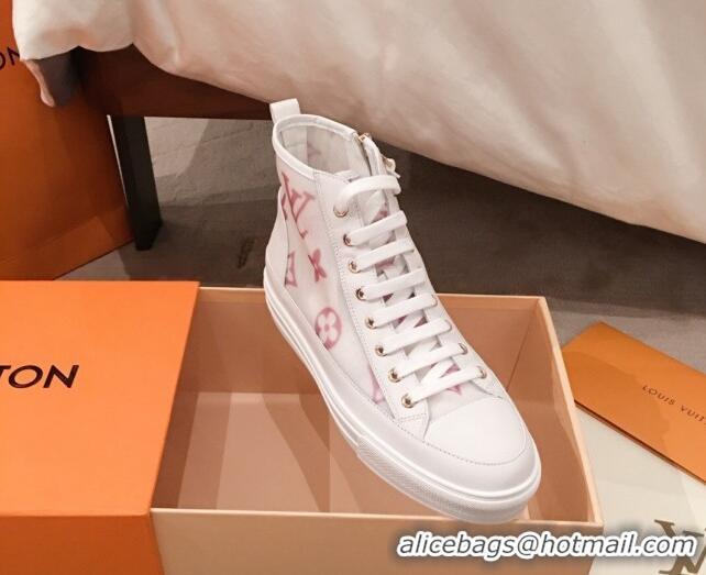 Cute Louis Vuitton Stellar Sneaker Boot in Pink Monogram Print Transparent Fabric 72201 2020