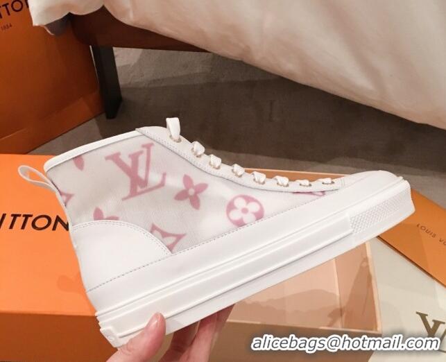 Cute Louis Vuitton Stellar Sneaker Boot in Pink Monogram Print Transparent Fabric 72201 2020