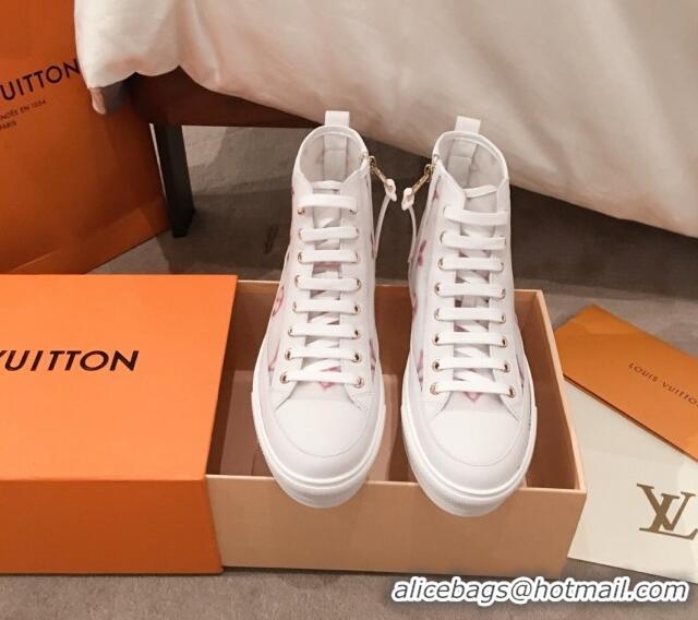 Cute Louis Vuitton Stellar Sneaker Boot in Pink Monogram Print Transparent Fabric 72201 2020