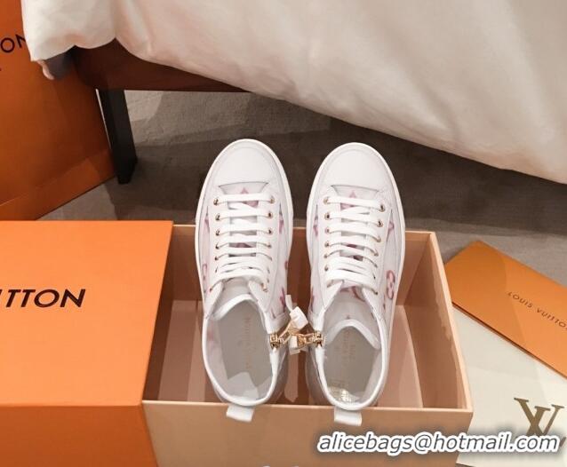 Cute Louis Vuitton Stellar Sneaker Boot in Pink Monogram Print Transparent Fabric 72201 2020