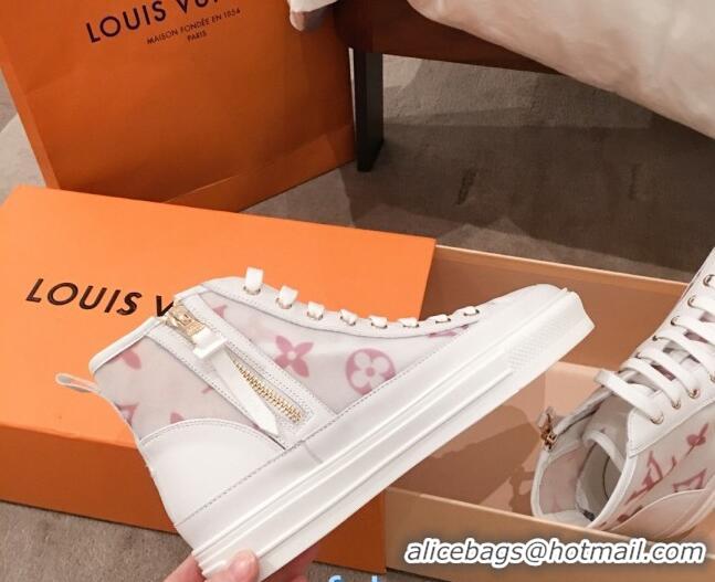 Cute Louis Vuitton Stellar Sneaker Boot in Pink Monogram Print Transparent Fabric 72201 2020