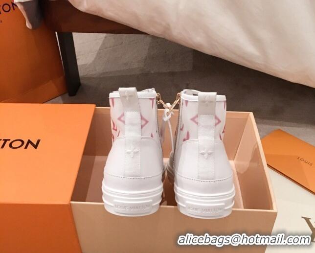 Cute Louis Vuitton Stellar Sneaker Boot in Pink Monogram Print Transparent Fabric 72201 2020