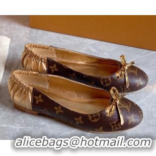 Unique Style Louis VuittonJoy Bow Ballerinas Gold Leather 80726