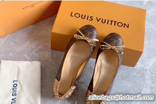 Unique Style Louis VuittonJoy Bow Ballerinas Gold Leather 80726