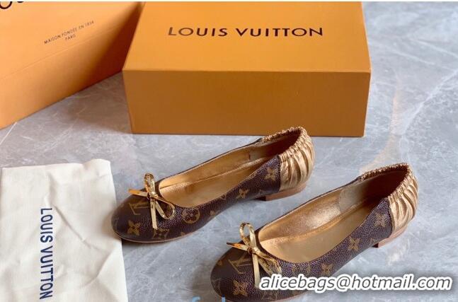 Unique Style Louis VuittonJoy Bow Ballerinas Gold Leather 80726