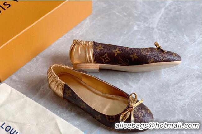 Unique Style Louis VuittonJoy Bow Ballerinas Gold Leather 80726