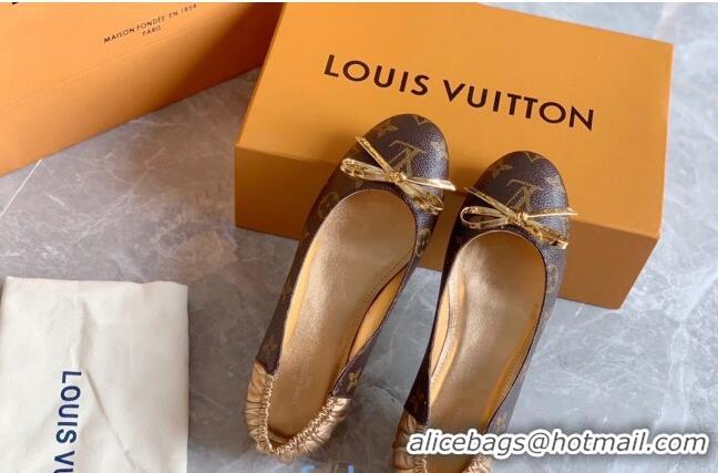 Unique Style Louis VuittonJoy Bow Ballerinas Gold Leather 80726