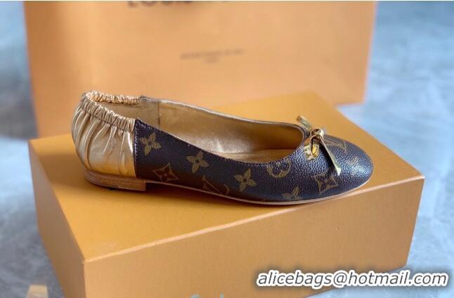 Unique Style Louis VuittonJoy Bow Ballerinas Gold Leather 80726