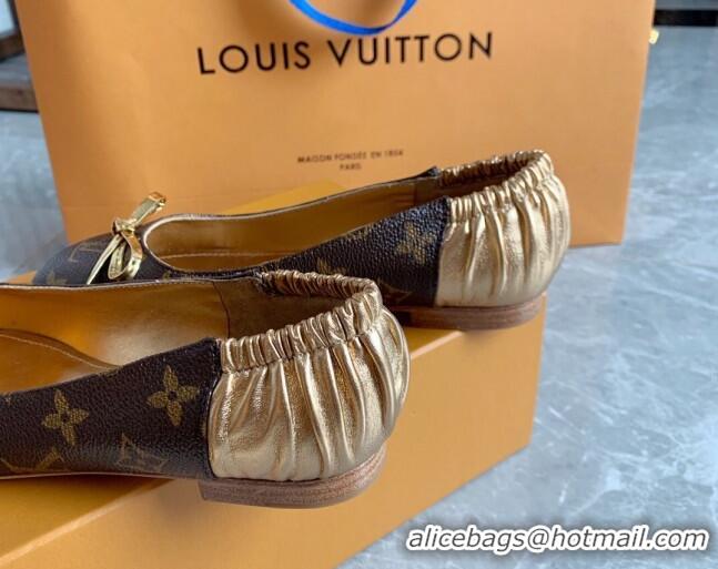 Unique Style Louis VuittonJoy Bow Ballerinas Gold Leather 80726