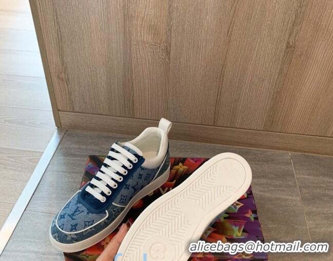 Grade Quality Louis Vuitton Trainer Denim Low-Top Sneakers Blue 80727