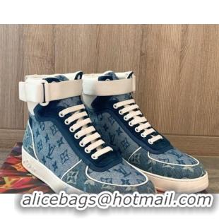 Cheap Price Louis Vuitton Trainer Denim High-Top Sneakers Blue 80728