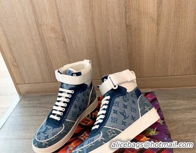 Cheap Price Louis Vuitton Trainer Denim High-Top Sneakers Blue 80728