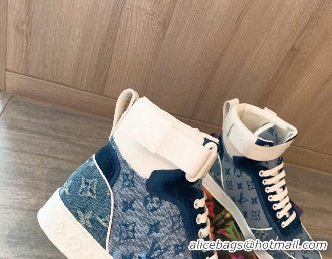 Cheap Price Louis Vuitton Trainer Denim High-Top Sneakers Blue 80728