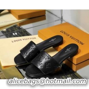 Grade Louis Vuitton Monogram Embossed Calfskin Flat Slide Sandals Black 81707