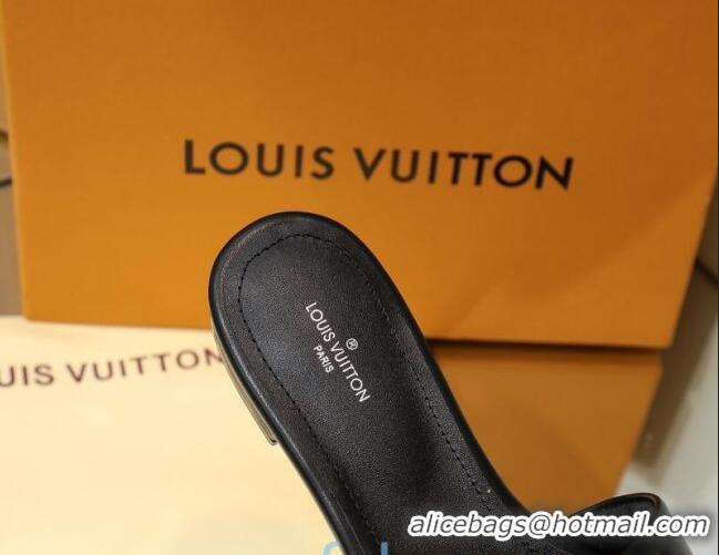 Grade Louis Vuitton Monogram Embossed Calfskin Flat Slide Sandals Black 81707