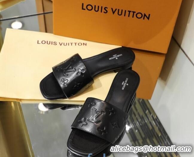 Grade Louis Vuitton Monogram Embossed Calfskin Flat Slide Sandals Black 81707