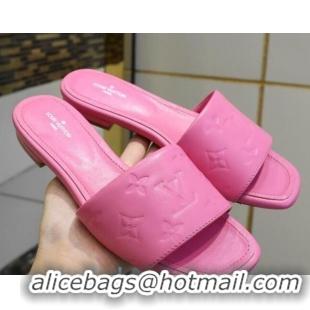 Hot Style Louis Vuitton Monogram Embossed Calfskin Flat Slide Sandals 81707 Pink