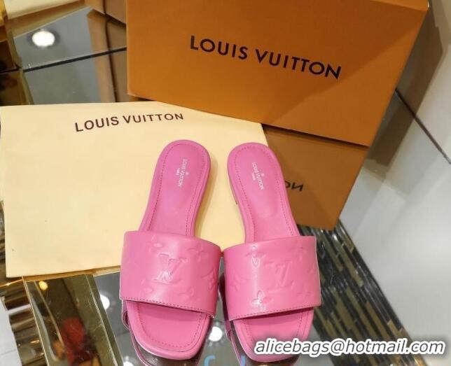 Hot Style Louis Vuitton Monogram Embossed Calfskin Flat Slide Sandals 81707 Pink