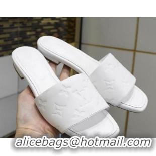 Best Product Louis Vuitton Monogram Embossed Calfskin Flat Slide Sandals 81707 White