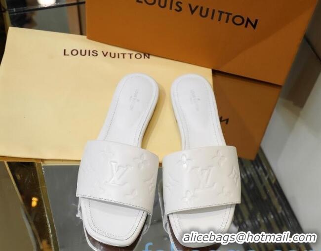 Best Product Louis Vuitton Monogram Embossed Calfskin Flat Slide Sandals 81707 White