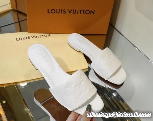 Best Product Louis Vuitton Monogram Embossed Calfskin Flat Slide Sandals 81707 White