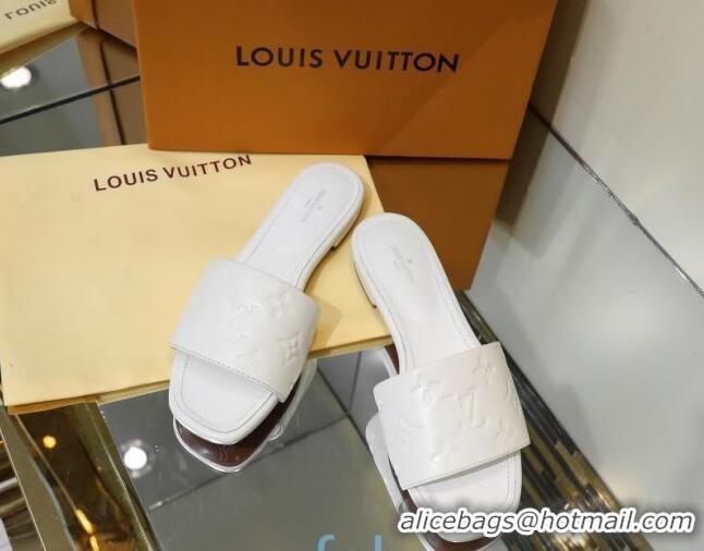 Best Product Louis Vuitton Monogram Embossed Calfskin Flat Slide Sandals 81707 White