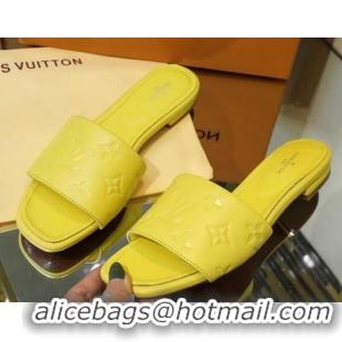 Lowest Price Louis Vuitton Monogram Embossed Calfskin Flat Slide Sandals 81707 Yellow