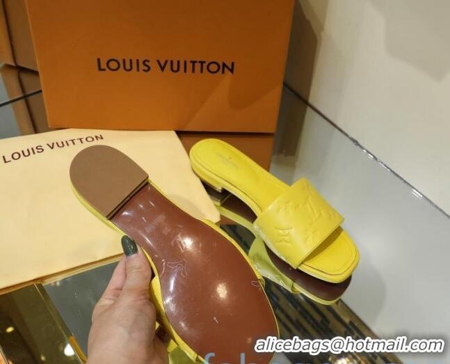 Lowest Price Louis Vuitton Monogram Embossed Calfskin Flat Slide Sandals 81707 Yellow