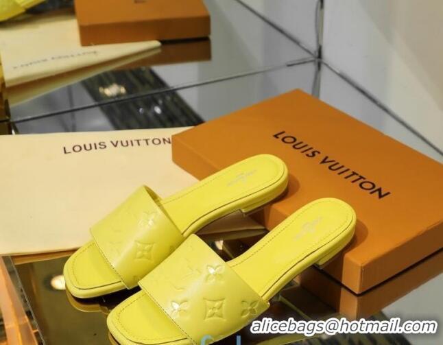 Lowest Price Louis Vuitton Monogram Embossed Calfskin Flat Slide Sandals 81707 Yellow