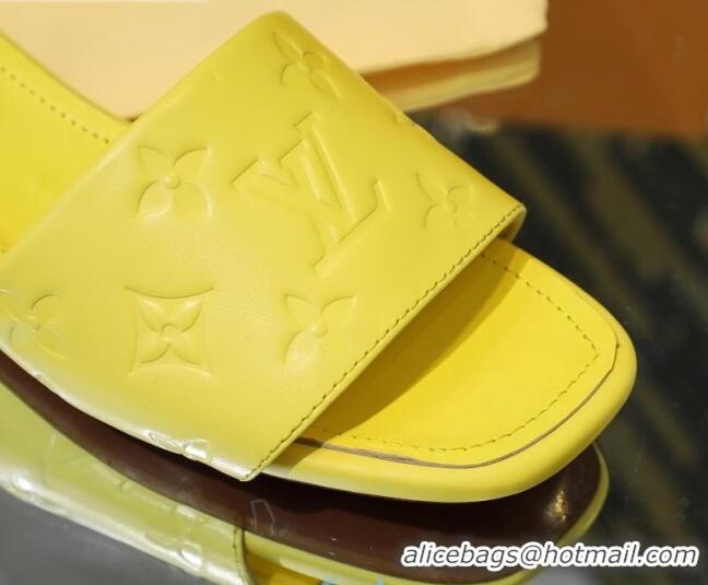 Lowest Price Louis Vuitton Monogram Embossed Calfskin Flat Slide Sandals 81707 Yellow