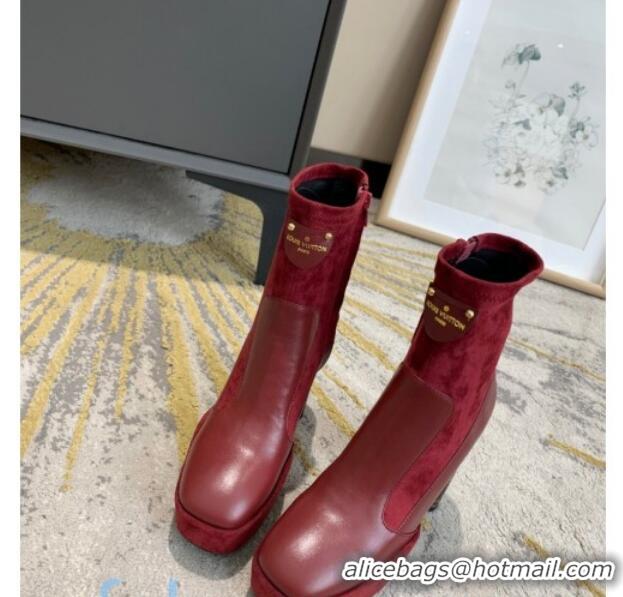 Classic Hot Louis Vuitton Podium Platform Ankle Boots 81728 Burgundy