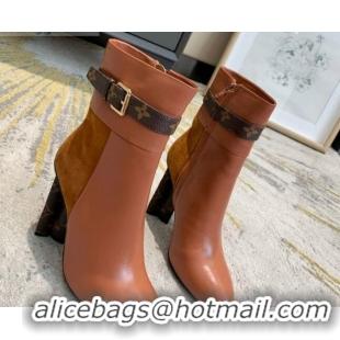 Most Popular Louis Vuitton Calfskin High Heel Ankle Boots with Monogram Canvas Belt 81734 Brown 2020