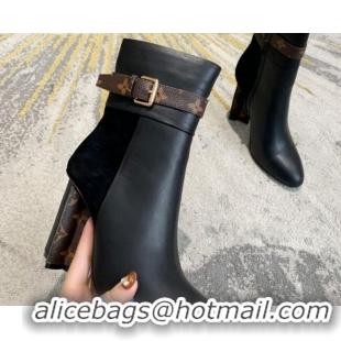 Good Looking Louis Vuitton Calfskin High Heel Ankle Boots with Monogram Canvas Belt Black 81736