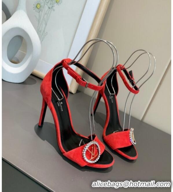 Top Quality Louis Vuitton Madeleine Suede LV Circle High Heel Sandals 81741 Red 2020