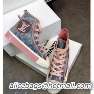 Shop Duplicate Louis Vuitton x Converse Denim High-Top Sneakers 82734 Pink 2020