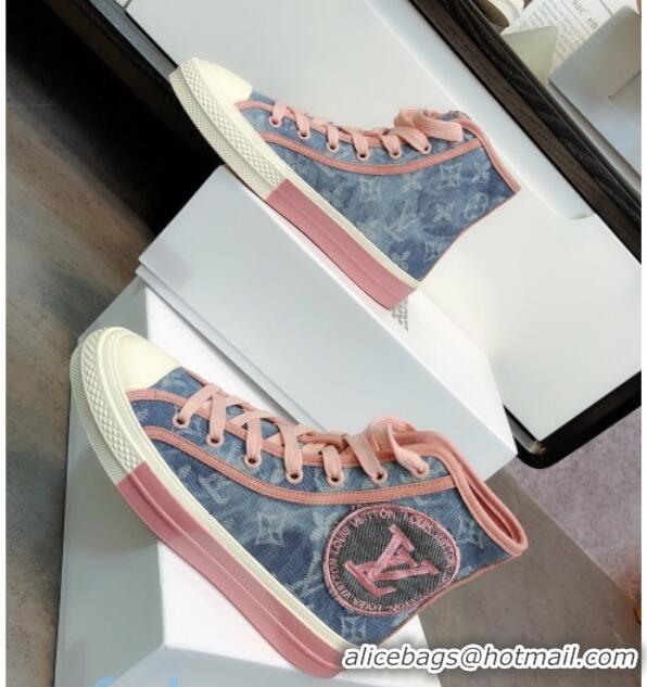 Shop Duplicate Louis Vuitton x Converse Denim High-Top Sneakers 82734 Pink 2020