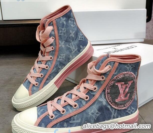 Shop Duplicate Louis Vuitton x Converse Denim High-Top Sneakers 82734 Pink 2020