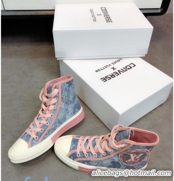 Shop Duplicate Louis Vuitton x Converse Denim High-Top Sneakers 82734 Pink 2020