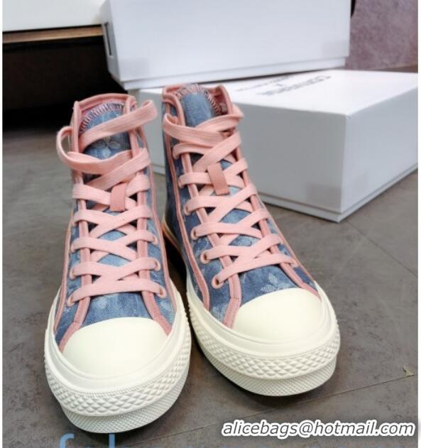 Shop Duplicate Louis Vuitton x Converse Denim High-Top Sneakers 82734 Pink 2020