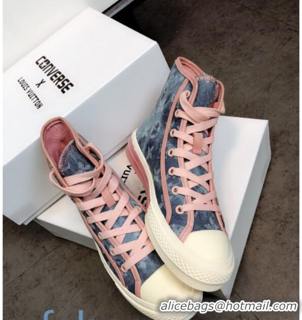 Shop Duplicate Louis Vuitton x Converse Denim High-Top Sneakers 82734 Pink 2020