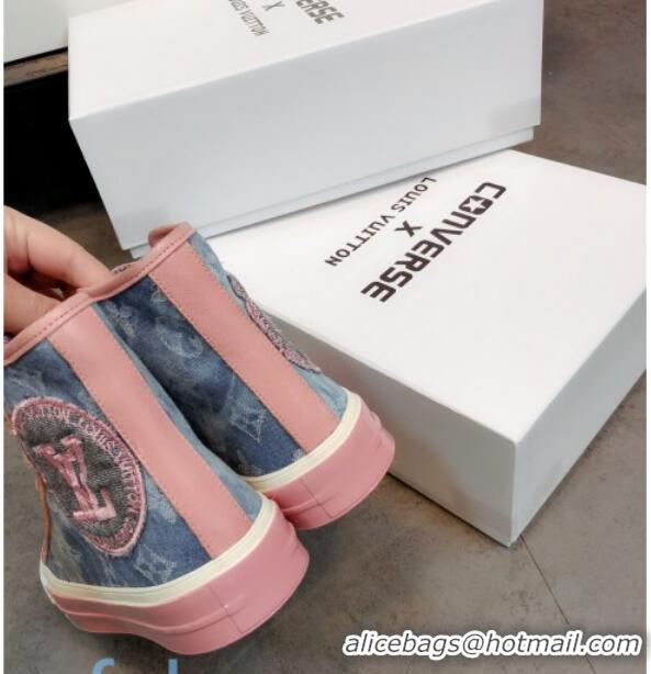 Shop Duplicate Louis Vuitton x Converse Denim High-Top Sneakers 82734 Pink 2020