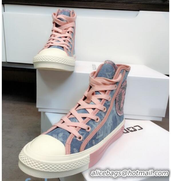 Shop Duplicate Louis Vuitton x Converse Denim High-Top Sneakers 82734 Pink 2020