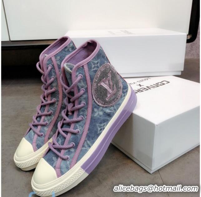 Best Grade Louis Vuitton x Converse Denim High-Top Sneakers 82734 Purple 2020